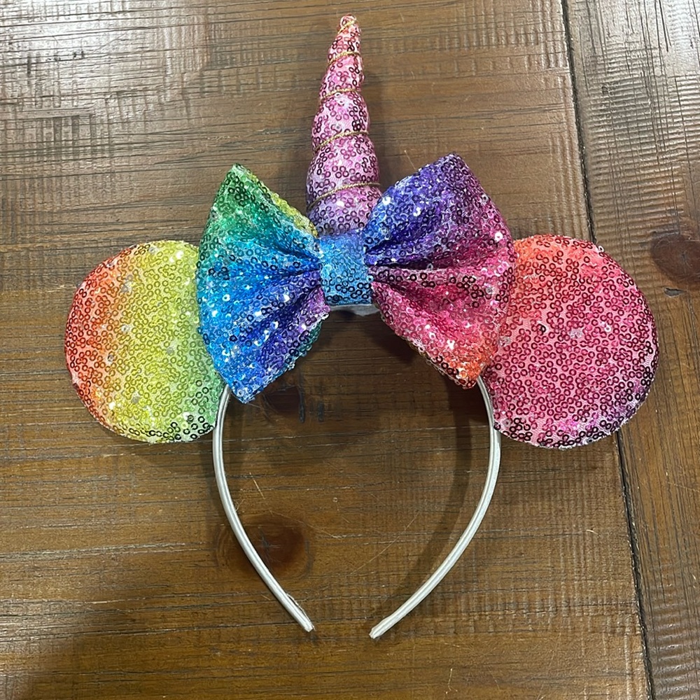 Rainbow unicorn Minnie Mouse headband